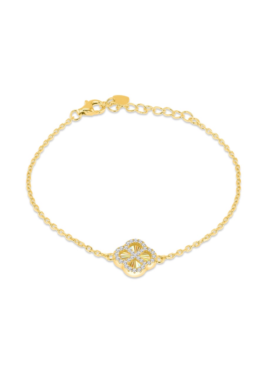Golden Moments Sterling Silver Yellow Gold Plated Rainbow Clover and White CZ Adjustable Bracelet