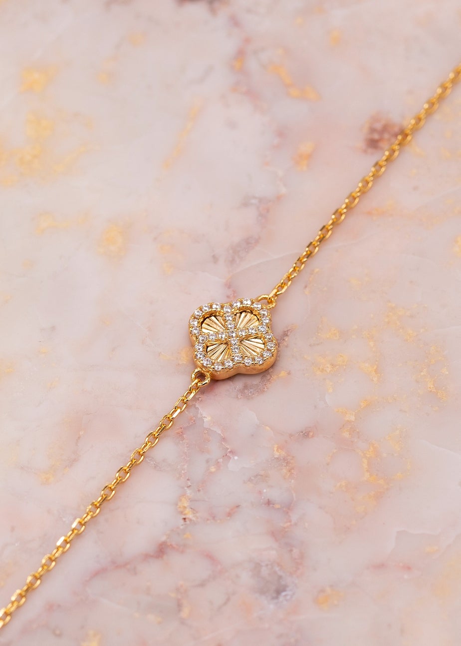 Golden Moments Sterling Silver Yellow Gold Plated Rainbow Clover and White CZ Adjustable Bracelet