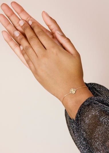 Golden Moments Sterling Silver Yellow Gold Plated Rainbow Clover and White CZ Adjustable Bracelet