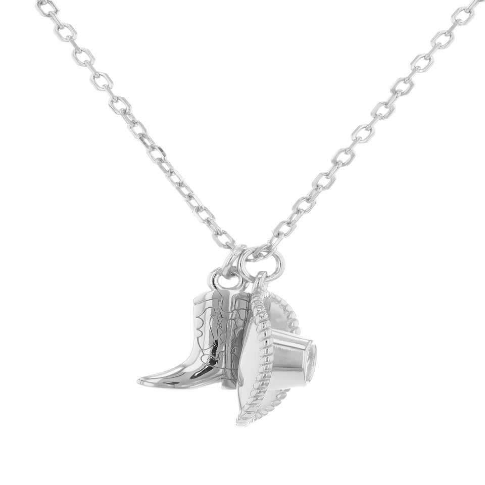 Golden Moments Sterling Silver Rhodium Plated Cowboy Boot and Hat Adjustable Necklace