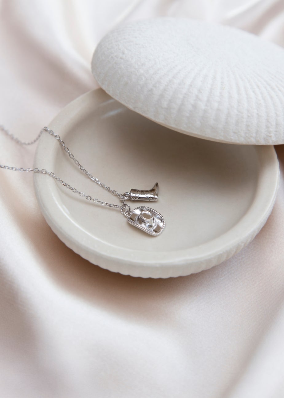 Golden Moments Sterling Silver Rhodium Plated Cowboy Boot and Hat Adjustable Necklace