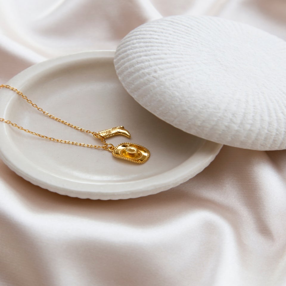 Golden Moments Sterling Silver Gold Plated Cowboy Boot and Hat Adjustable Necklace