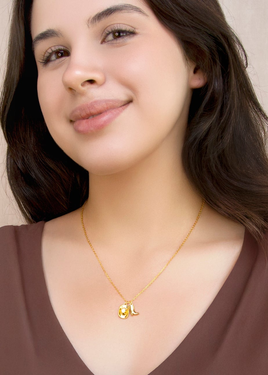 Golden Moments Sterling Silver Gold Plated Cowboy Boot and Hat Adjustable Necklace