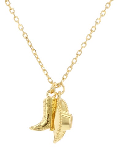 Golden Moments Sterling Silver Gold Plated Cowboy Boot and Hat Adjustable Necklace