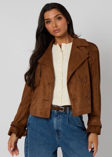 Urban Bliss Brown Cropped Suede Trench