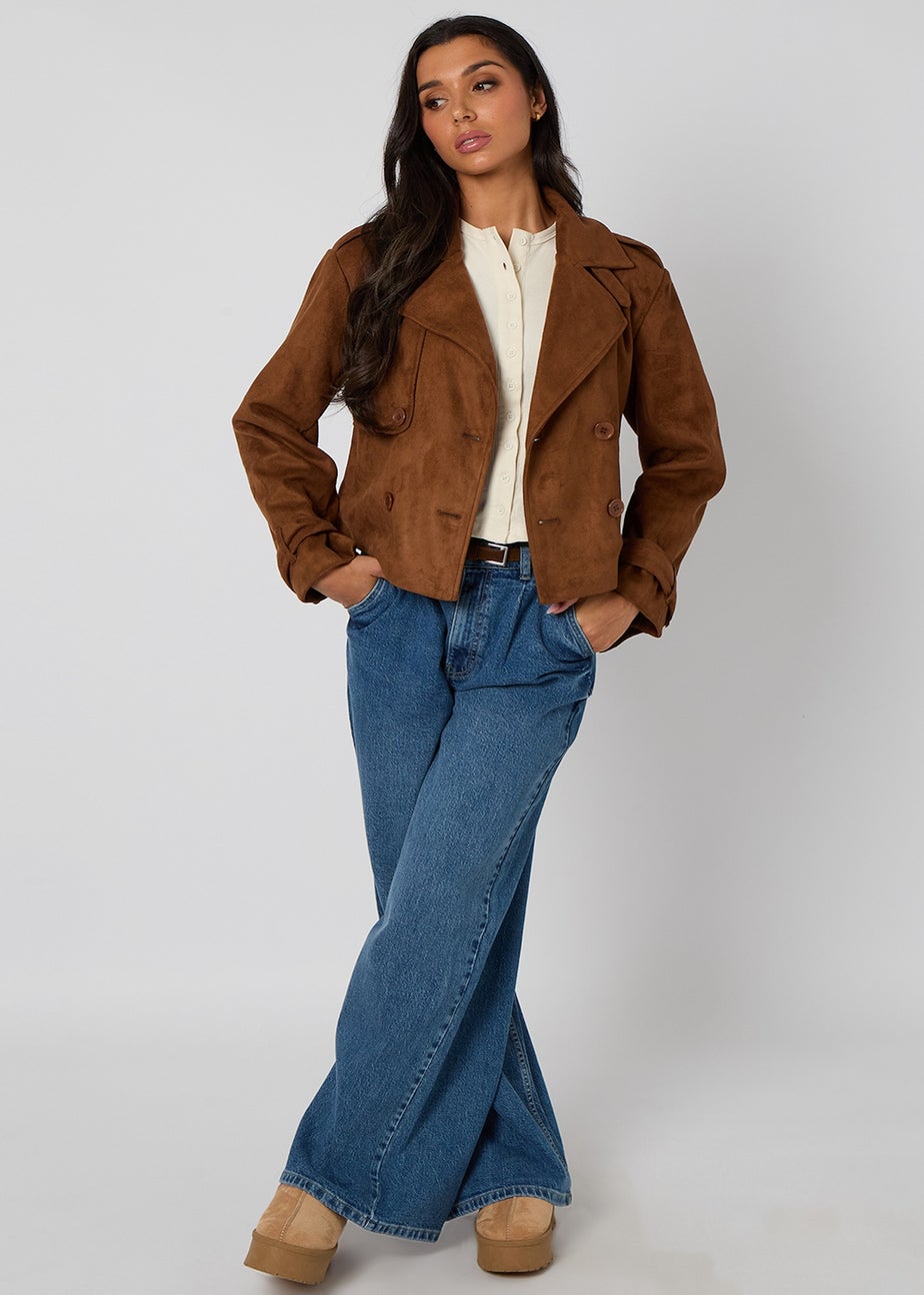 Urban Bliss Brown Cropped Suede Trench