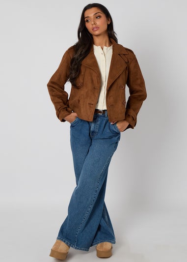 Urban Bliss Brown Cropped Suede Trench