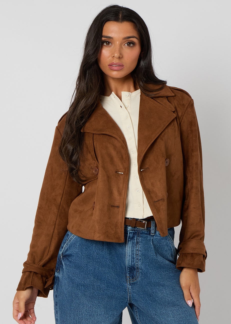 Urban Bliss Brown Cropped Suede Trench