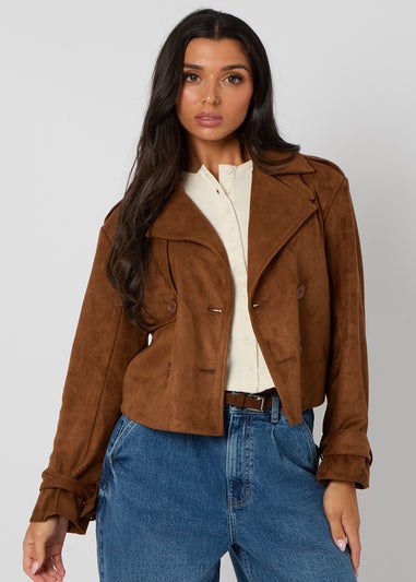 Urban Bliss Brown Cropped Suede Trench