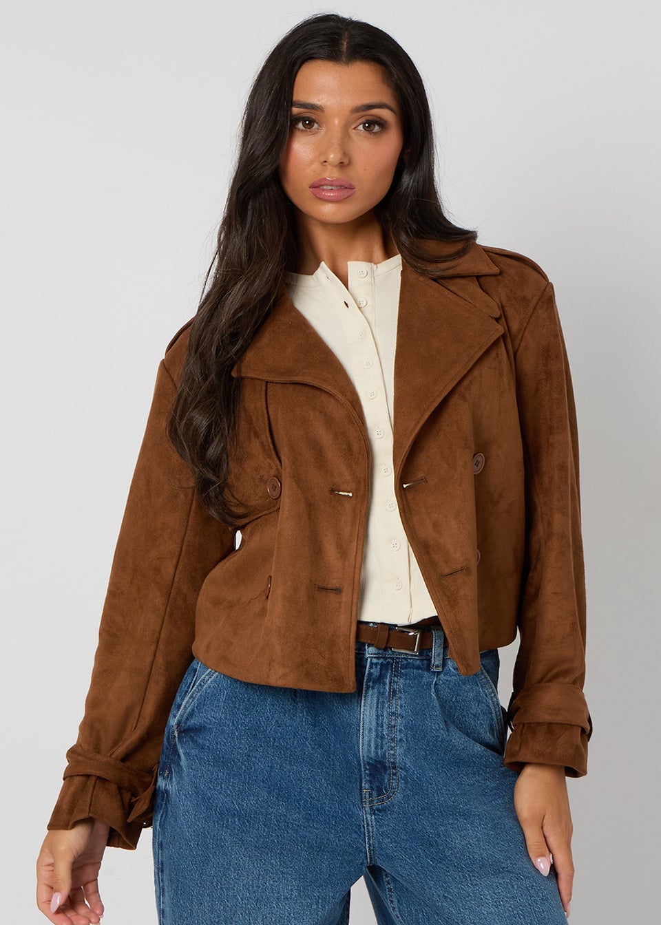 Urban Bliss Brown Cropped Suede Trench