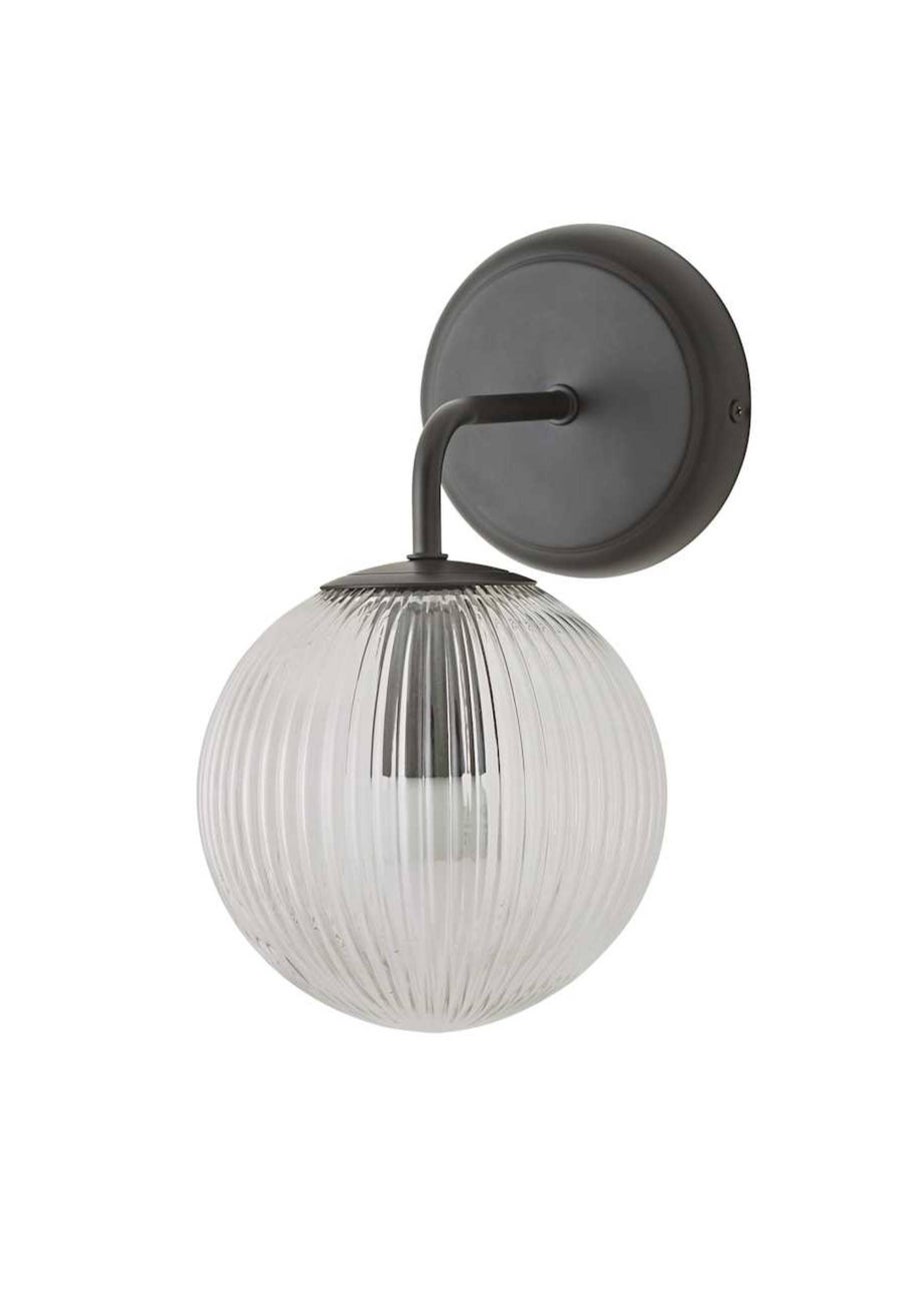 ValueLights Kempton Matte Black Wall Light with Ribbed Globe Shade