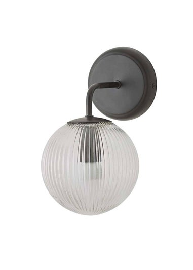 ValueLights Kempton Matte Black Wall Light with Ribbed Globe Shade