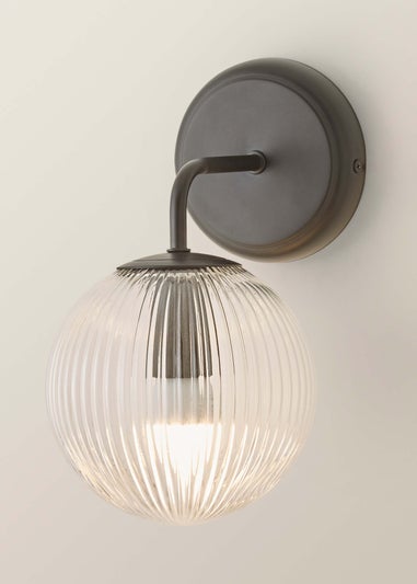ValueLights Kempton Matte Black Wall Light with Ribbed Globe Shade