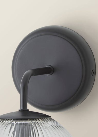 ValueLights Kempton Matte Black Wall Light with Ribbed Globe Shade