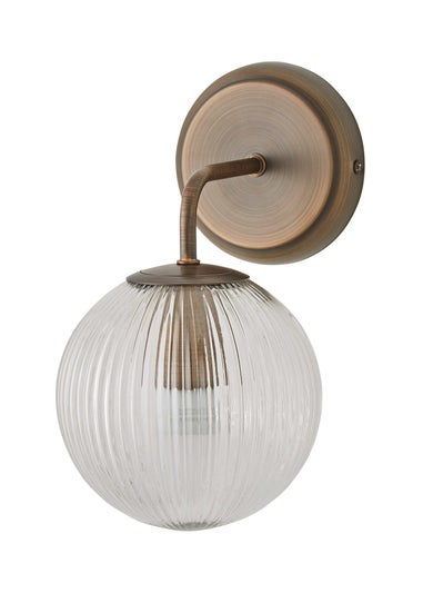 ValueLights Kempton Brushed Brass Wall Light Ribbed Globe Shade
