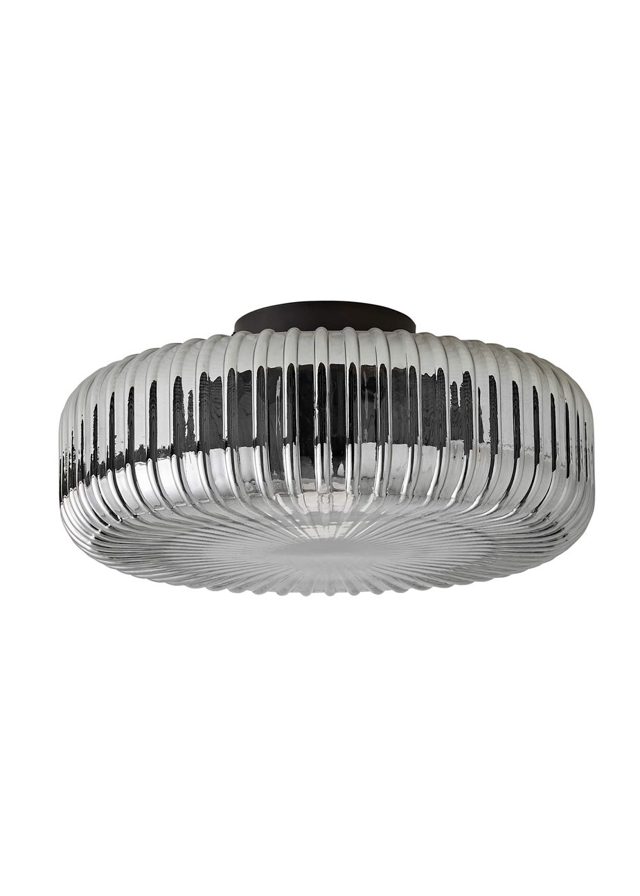 ValueLights Calpe Large Black Ceiling Light Ribbed Smoked Shade