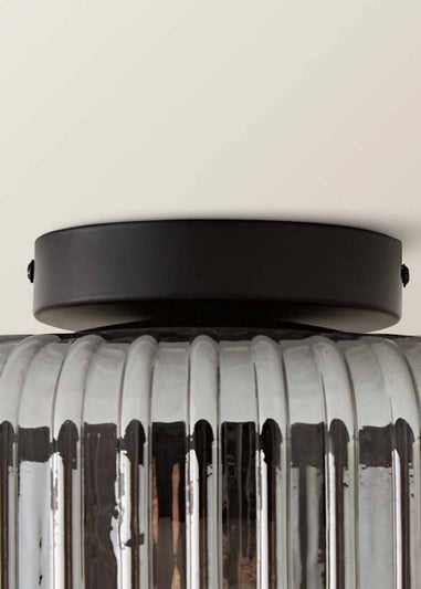 ValueLights Calpe Large Black Ceiling Light Ribbed Smoked Shade