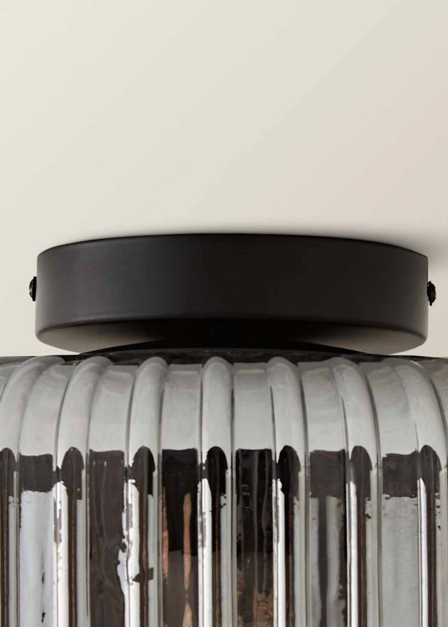 ValueLights Calpe Large Black Ceiling Light Ribbed Smoked Shade
