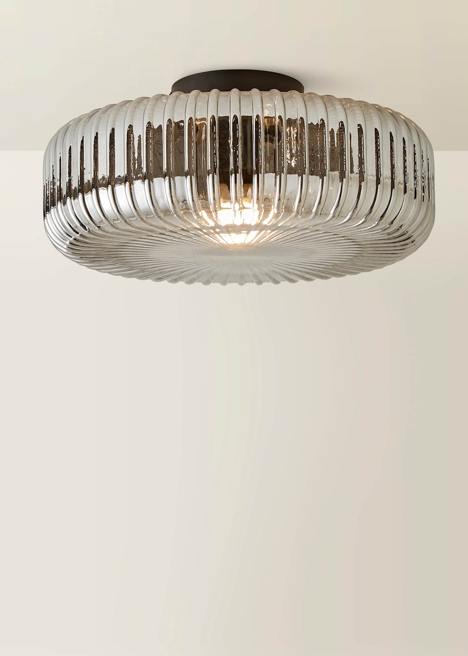 ValueLights Calpe Large Black Ceiling Light Ribbed Smoked Shade