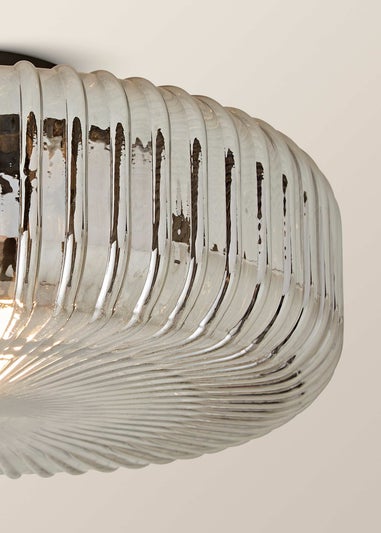 ValueLights Calpe Large Black Ceiling Light Ribbed Smoked Shade