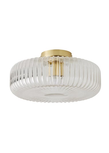 ValueLights Calpe Large Brass Ceiling Light Ribbed Smoked Shade