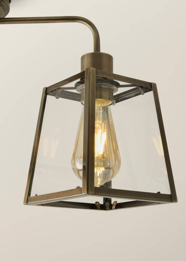 ValueLights Susie 3 Arm Antique Brass Glass Lantern Ceiling Light