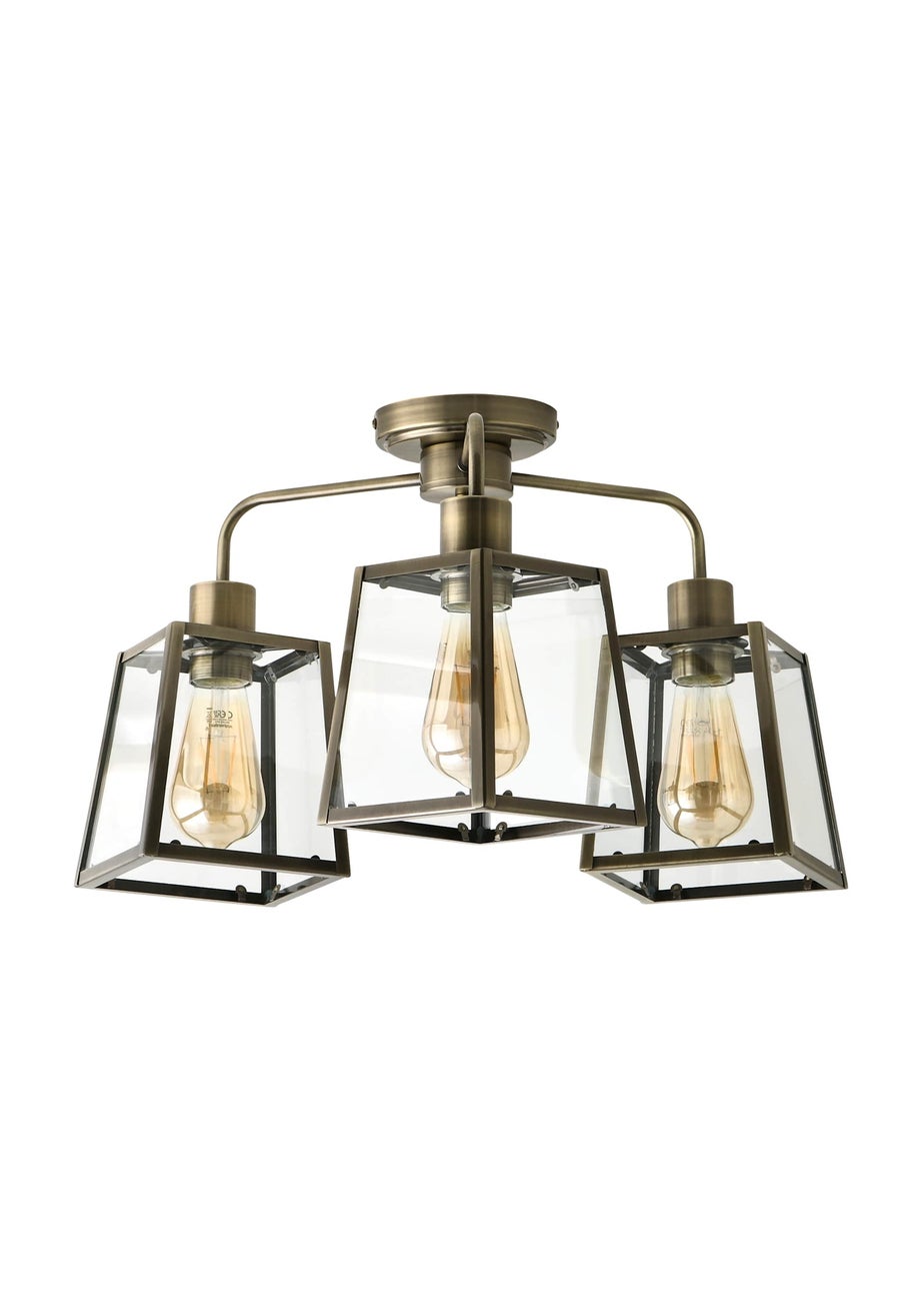 ValueLights Susie 3 Arm Antique Brass Glass Lantern Ceiling Light