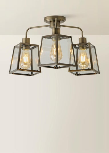 ValueLights Susie 3 Arm Antique Brass Glass Lantern Ceiling Light