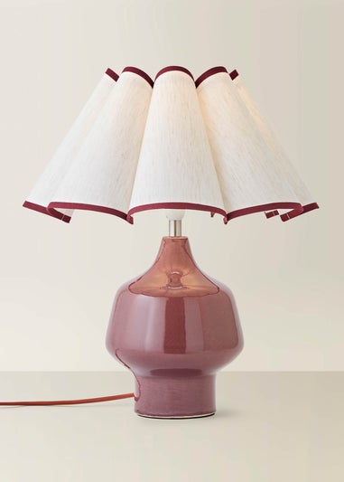 ValueLights Jamie Burgundy Ceramic Table Lamp with Scallop Trim Shade