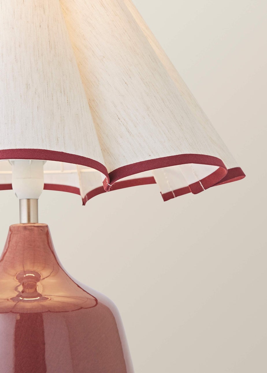 ValueLights Jamie Burgundy Ceramic Table Lamp with Scallop Trim Shade
