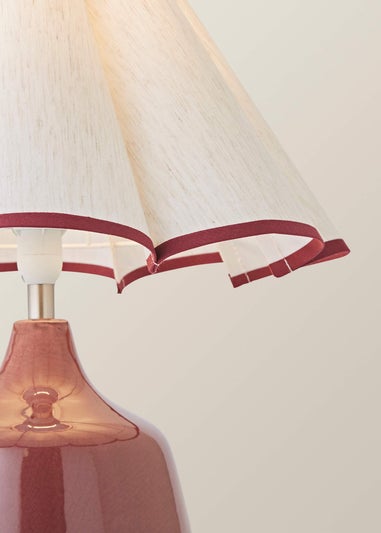 ValueLights Jamie Burgundy Ceramic Table Lamp with Scallop Trim Shade