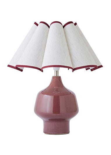 ValueLights Jamie Burgundy Ceramic Table Lamp with Scallop Trim Shade