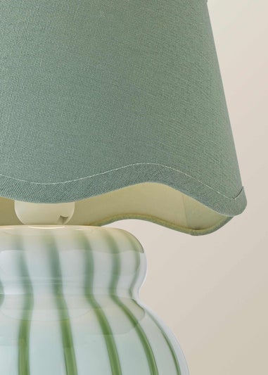 ValueLights Taffy Green Stripe Glass Table Lamp with Sage Scallop Shade