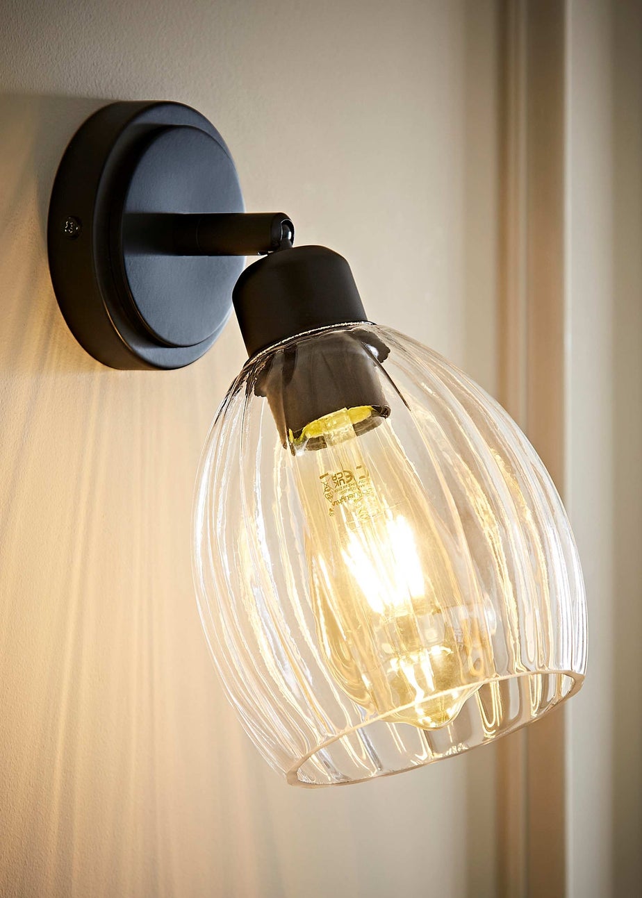 ValueLights Cheltenham Black Adjustable Wall Spotlight Ribbed Shade