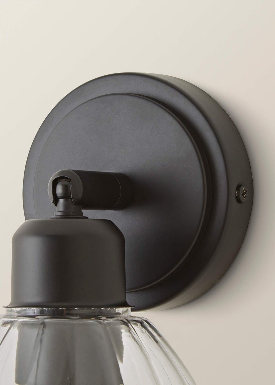 ValueLights Cheltenham Black Adjustable Wall Spotlight Ribbed Shade