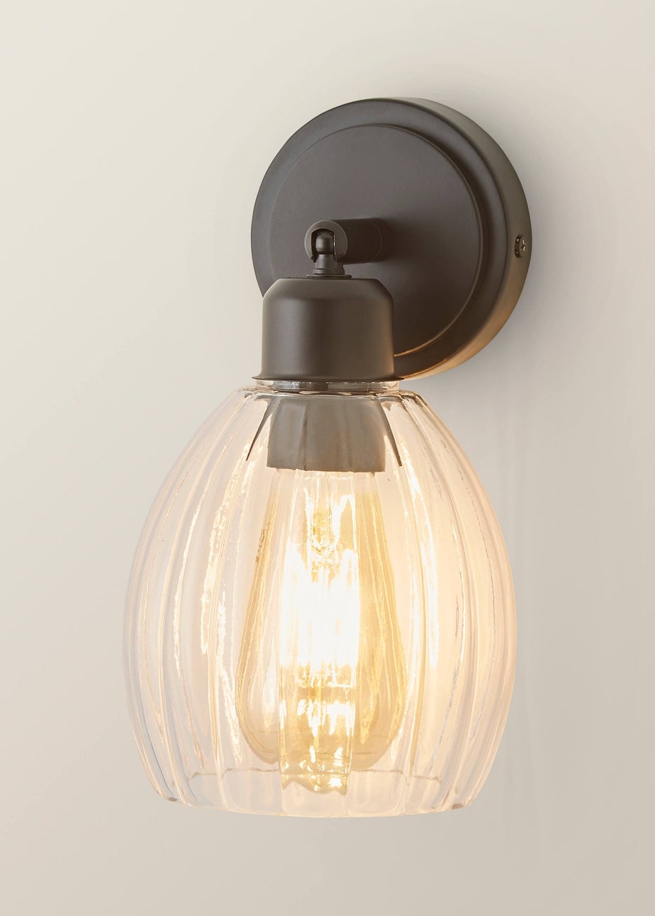 ValueLights Cheltenham Black Adjustable Wall Spotlight Ribbed Shade