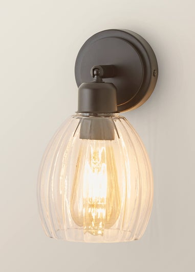 ValueLights Cheltenham Black Adjustable Wall Spotlight Ribbed Shade