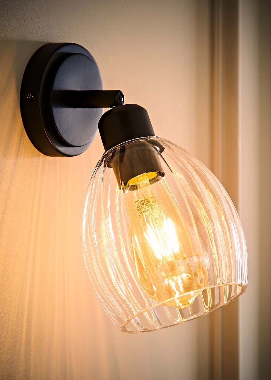 ValueLights Cheltenham Black Adjustable Wall Spotlight Ribbed Shade