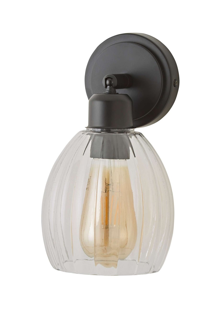 ValueLights Cheltenham Black Adjustable Wall Spotlight Ribbed Shade