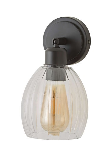 ValueLights Cheltenham Black Adjustable Wall Spotlight Ribbed Shade