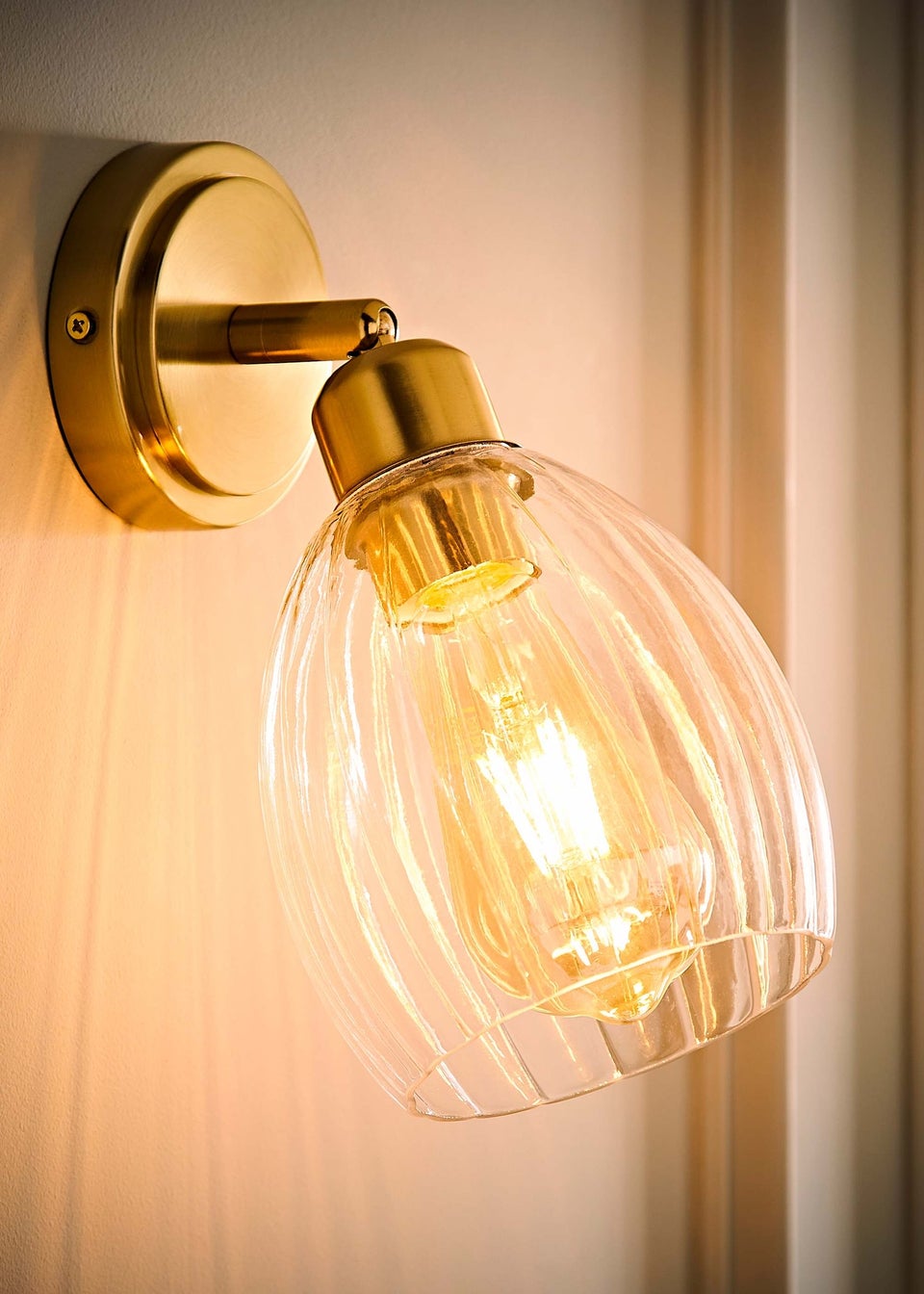 ValueLights Cheltenham Gold Adjustable Wall Spotlight Ribbed Shade