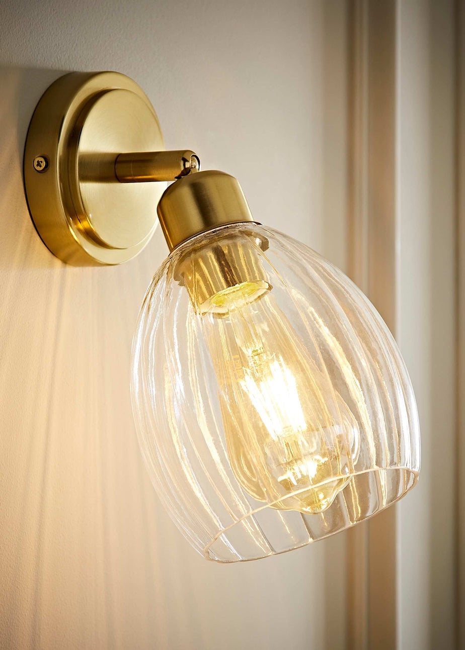 ValueLights Cheltenham Gold Adjustable Wall Spotlight Ribbed Shade