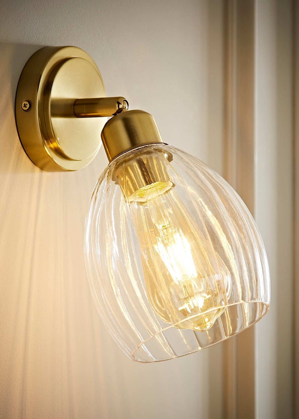 ValueLights Cheltenham Gold Adjustable Wall Spotlight Ribbed Shade