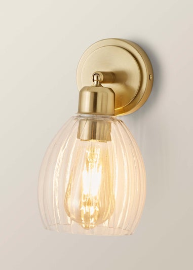 ValueLights Cheltenham Gold Adjustable Wall Spotlight Ribbed Shade