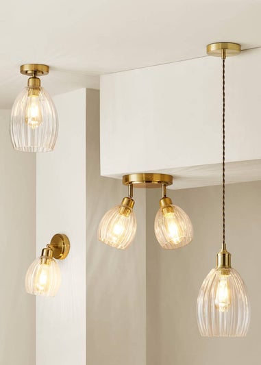 ValueLights Cheltenham Gold Adjustable Wall Spotlight Ribbed Shade