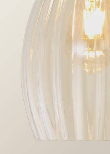 ValueLights Cheltenham Black Ceiling Pendant Light Ribbed Shade