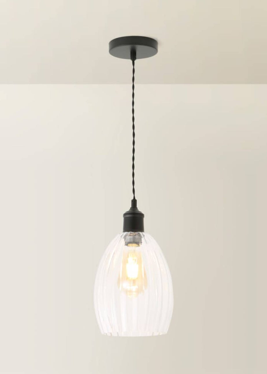 ValueLights Cheltenham Black Ceiling Pendant Light Ribbed Shade