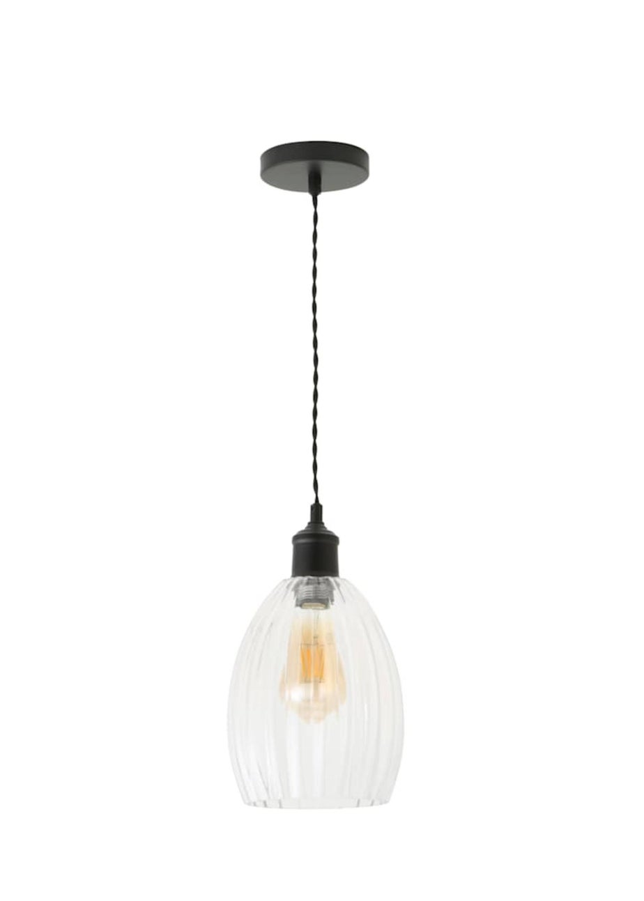 ValueLights Cheltenham Black Ceiling Pendant Light Ribbed Shade