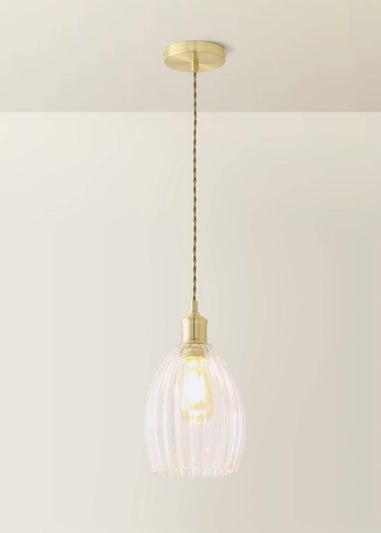 ValueLights Cheltenham Gold Ceiling Pendant Light Ribbed Shade