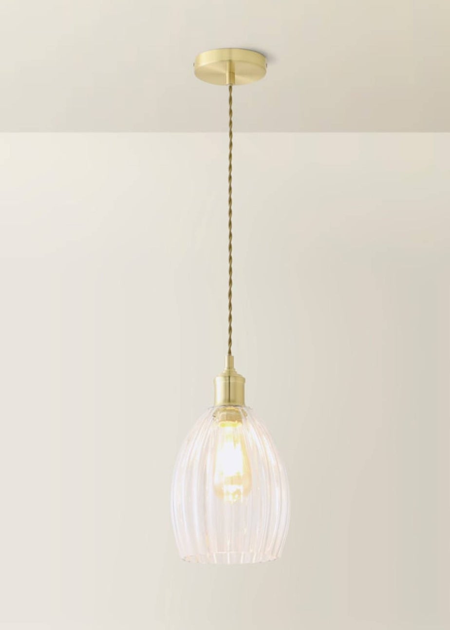 ValueLights Cheltenham Gold Ceiling Pendant Light Ribbed Shade